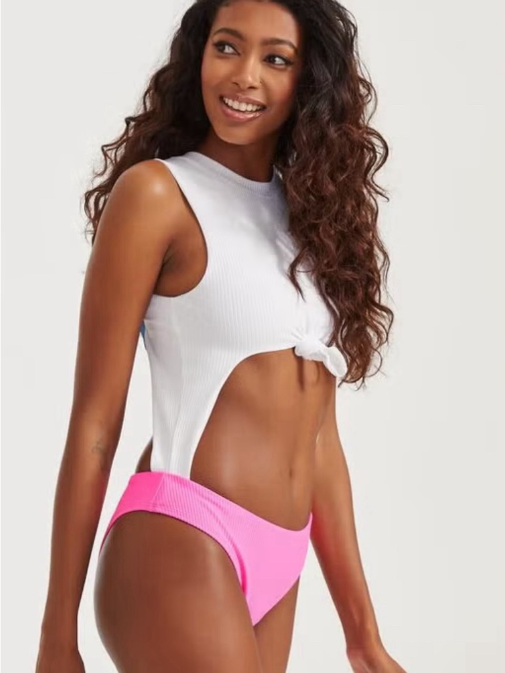 NWT - Kendall & Kylie White & Pink 1-Pc Swimsuit.